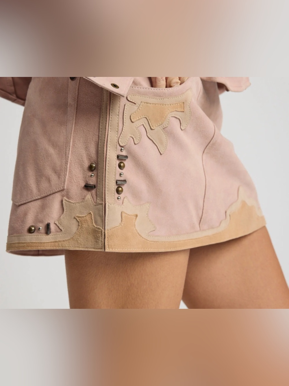 One Teaspoon Rodeo Renegade Studded Applique Mini Suede Leather Skirt Small